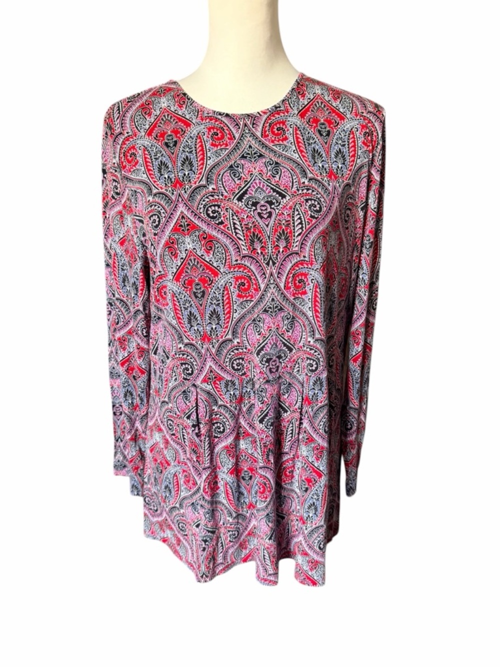 J. Jill Pink Paisley Long-Sleeve Top Red Black Blue Purple Medium